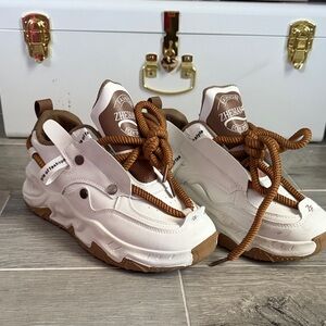 White and Brown Sneakers